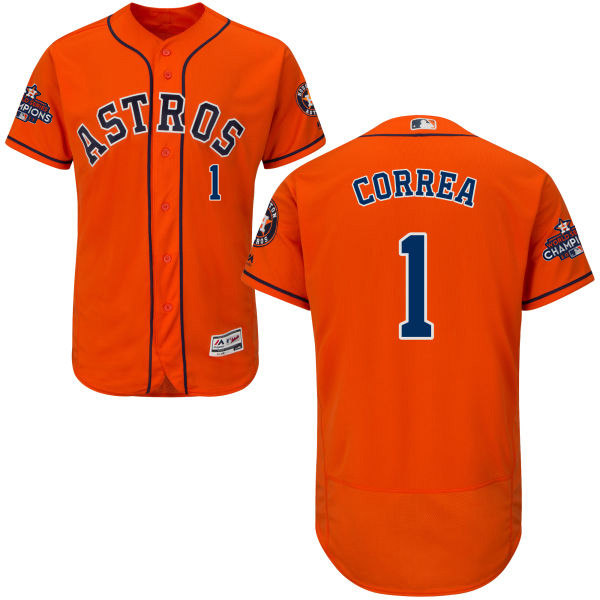 Astros #1 Carlos Correa Orange Flexbase Authentic Collection World Series Champions Stitched MLB Jersey - Click Image to Close